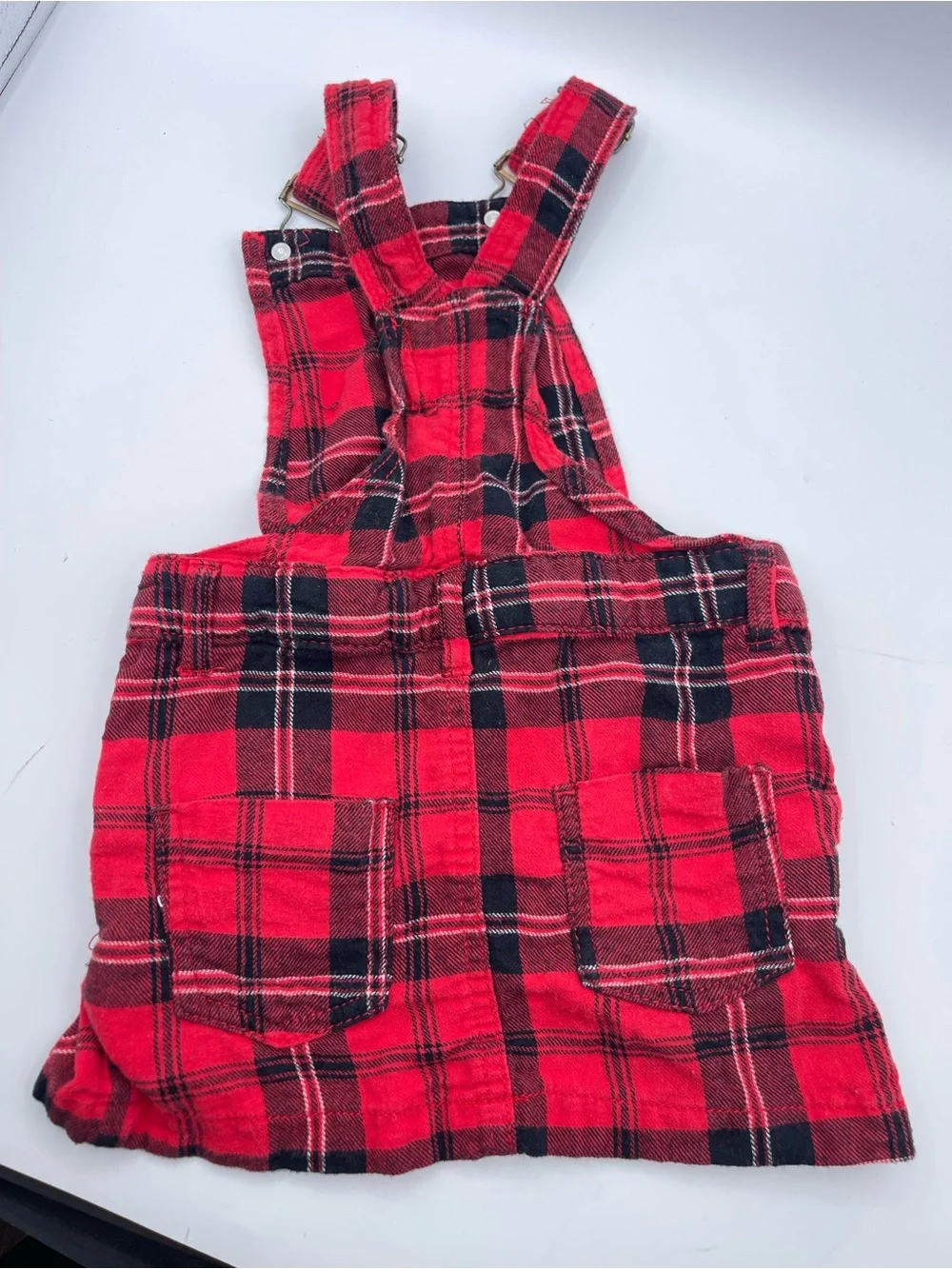 Chill pop Y2K toddler red black plaid overalls dress size 3T